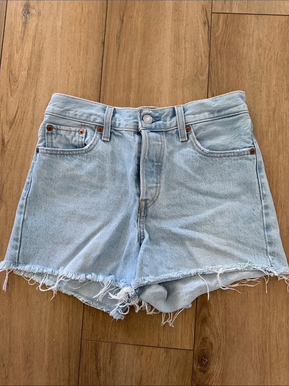 Light Blue Denim Cutoff Shorts - Women